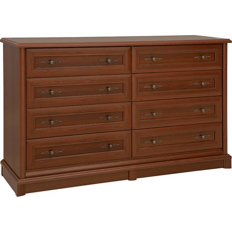 Commode buffet meuble de rangement à 8 tiroirs, couleur châtaigne - Longueur 153,5 x Profondeur 45 x Hauteur 90,5 cm (1/4)
