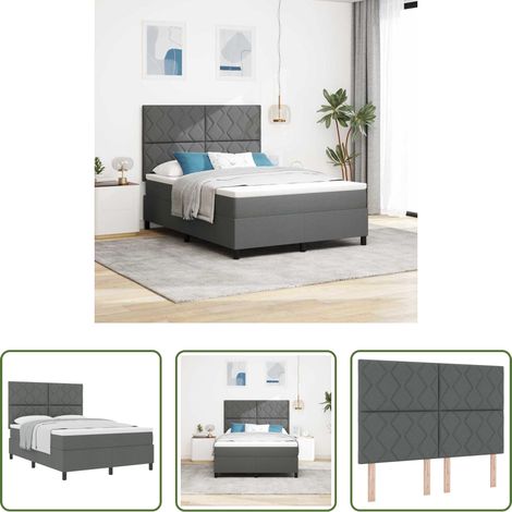 Matelas ferme-moyen -  Lit à ressorts avec matelas Gris foncé 160 x 200 cm tissu (1/5)