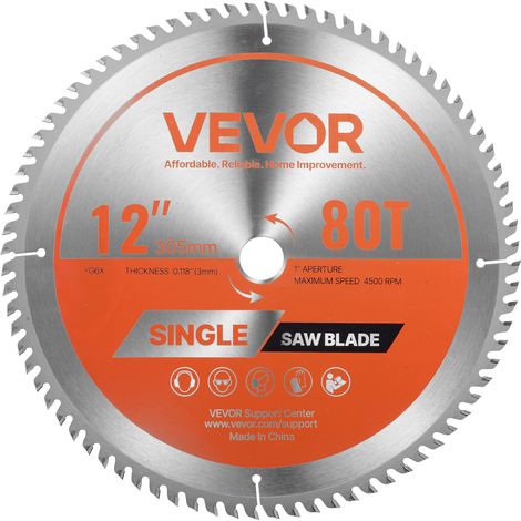 VEVOR Lame de scie circulaire Ø 305 mm, lame de coupe pour scie circulaire, 80 dents alliage, arbre 25,4 mm, finition soignee, avec events de chauffage antibruit, pour couper contreplaque et bois dur