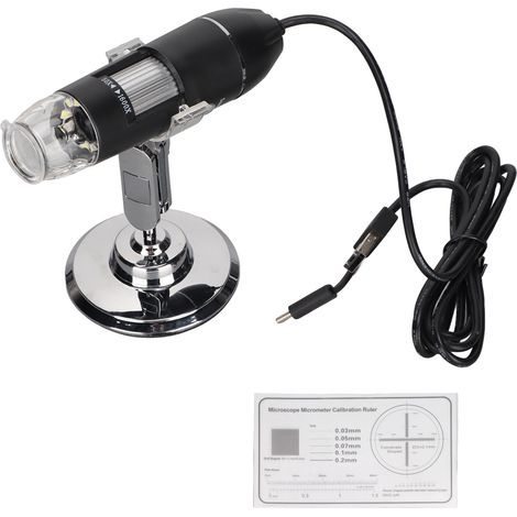 Microscope Numérique 8 LED USB Type C et Micro USB, Grossissement 50x‑1600x, Réglable 3 en 1 pour Windows (1/5)