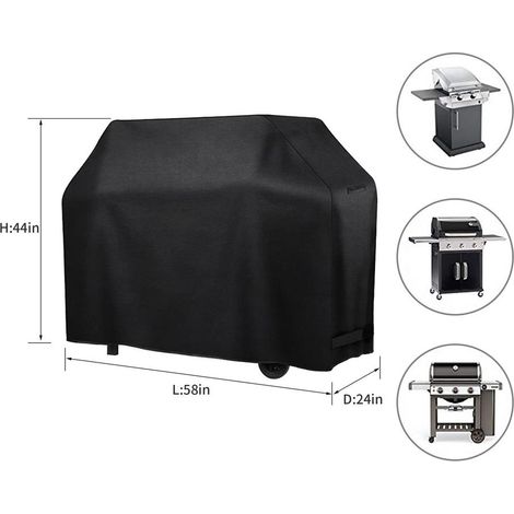 Housse de gril Imperméable à l'ombre Housse de gril polyvalente - Tissu 600D Oxford, 58 x 24 x 44 in, Convient à un gril de 58 pouces, Noir, 1pc (1/4)
