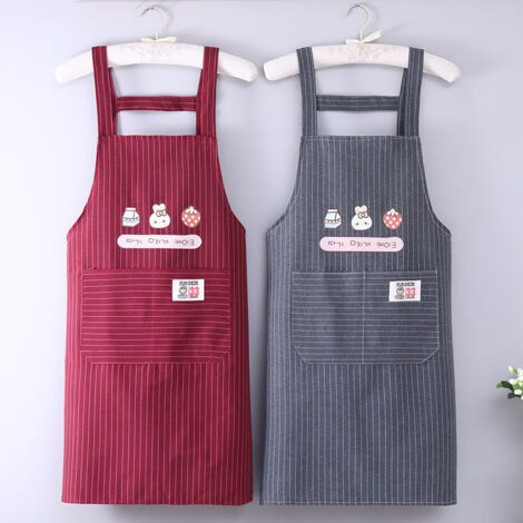 Lot de 2pcs Tablier de Cuisine jolis en coton Tablier cuisine pour Femme et homme(77cm70cm,rouge,gris) (1/4)