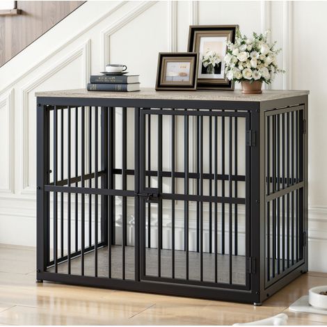 Jaula modular para perro 84x56x66 cm de hierro y paneles grises, 3 puertas – MEUBLIV (1/5)