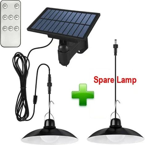 (Lumière blanche - Ensemble B) Lustre solaire LED à panneau solaire, lampe suspendue à lumière blanche/chaude avec télécommande, idéal pour le camping, le jardin et les activités de plein air. (1/5)