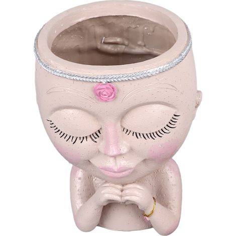 Pots de visage blanc en résine style amour tête de dame pour succulentes avec trou de drainage, pelle incluse pour intérieur extérieur (1/5)