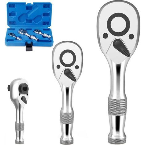 3-piece set of reversible mini ratchets 1/4", 3/8", and 1/2", 72-tooth ratchet wrench made of Cr-V steel (1/5)