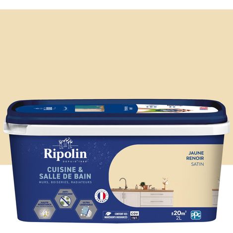 RIPOLIN Küchen- und Badezimmerwandfarbe, 2 Liter, seidenmattes Renoirgelb RIPOLIN