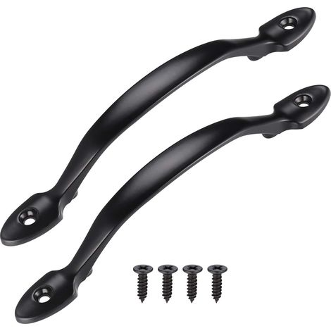 2Pcs Poignée de Traction de Porte Noir avec Vis, Poignee de Porte Interieur en Acier Inox, Poignée de Porte d’Armoire, Poignée de Hangar, Poignee de Porte de Garage, Porte de Jardin en Bois (1/5)