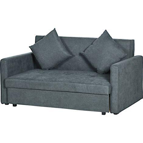 2 Seater Sofa Bed Hidden Storage, Pull Out Convertible Bed Settee, Modern Snow Flannel Loveseat Sofa Sleeper 2 Cushions for Living Room, Guest Room, Dark Grey (1/5)