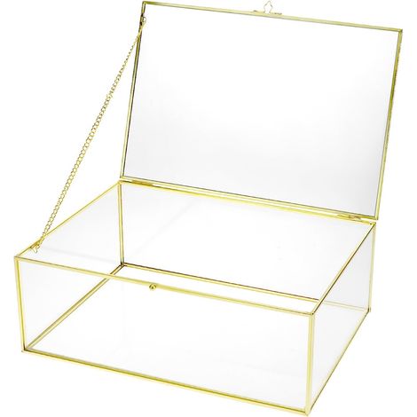Schmuckkästchen – 1 Stück – Glas und goldfarbenes Metall – Deckel mit Verschluss – Vintage-Aufbewahrung – 28 x 18,5 x 10 cm (1/5)