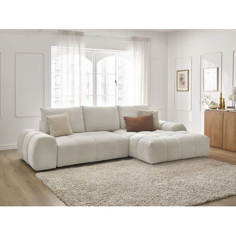 BOBOCHIC - Canapé d'angle convertible coffre EVEREST tissu texturé Angle droit  Blanc (1/5)