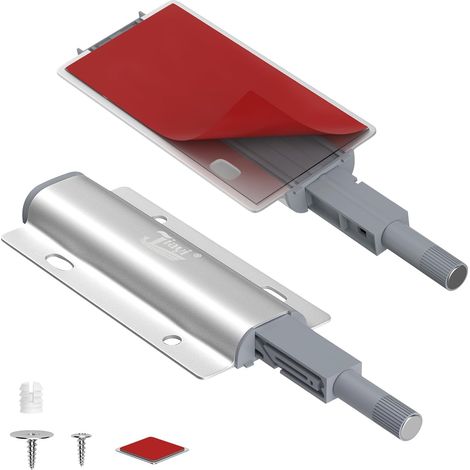 Poussoir Porte Placard Jiayi Lot de 2 Push to Open Aimant Poussoir Porte Push Pull Latch de Porte Open pour Armoire Fermeture Systeme Meuble Porte et Tiroir, Aimant Poussoir en Aluminium (1/3)