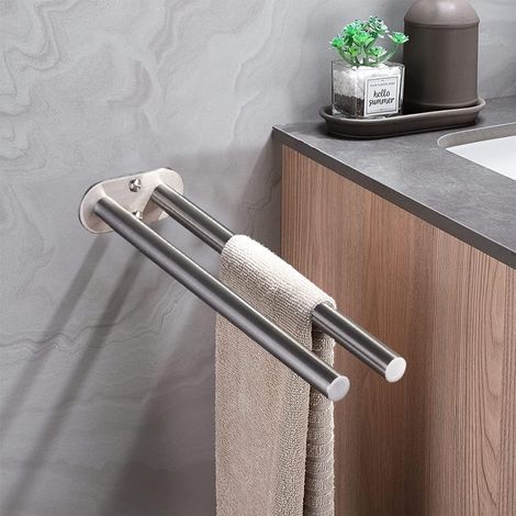 Porte-serviettes mural en acier inoxydable double barre – Installation sans perçage – Dimensions 39,6 x 10 x 2,5 cm – Résistant à l'humidité (1/5)