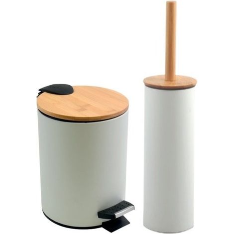 Set Poubelle à pédale 3L & Brosse Wc ADONIS Blanc Mat Spirella (1/5)
