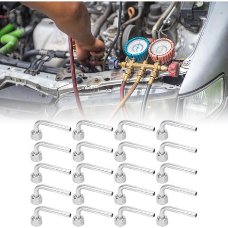 Packung mit 20 Aluminiumverbindern für Kfz-Klimaanlagen, 3/8 Zoll, umweltfreundliches Kältemittel R134, 90-Grad-Winkelverbinder (Teilenummer: LR-FT025) (1/5)