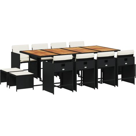 vidaXL Ensemble à manger de jardin 13 pcs coussins noir résine tressée