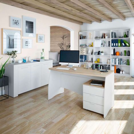 Pack Despacho Oficina Moderna Color Blanco Artik y Roble Canadian