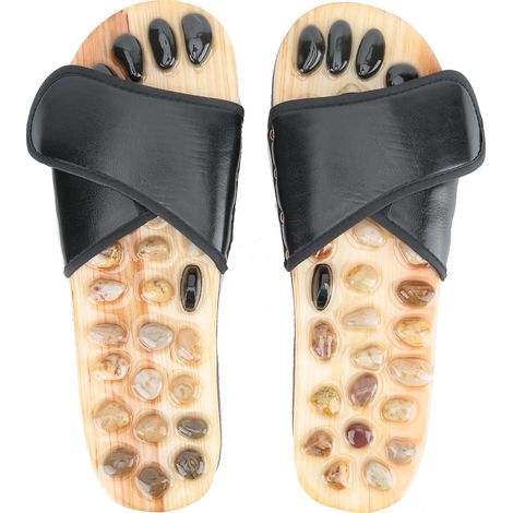 Sandales de massage des pieds en pierre de galet noir, acupuncture réflexologie, chaussons bien-être santé, taille 43-44. (1/5)