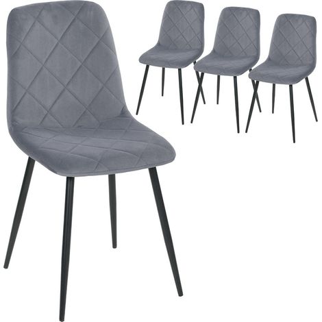 Lot de 4 Chaises de Salle à Manger Tissu Aspect Velours Assise Rembourrée Dossier Stable Pieds Acier Gris (1/5)