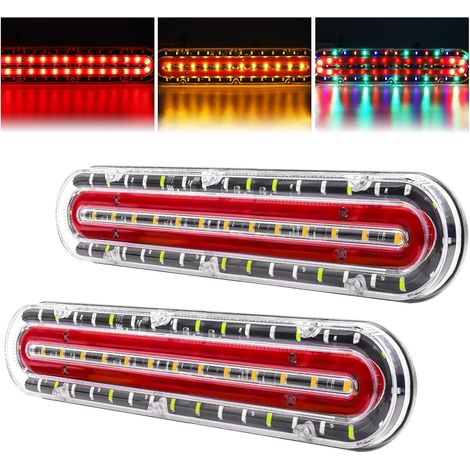 Feu Remorque LED 24V, 74LED Led Feux Arrière De Remorque, feux arrières lampe pour camion, Universel Séquentiel Fluide Colorés Stop Frein Tourner Singal Feu Arrière, 2pcs (24, Volts) (1/5)