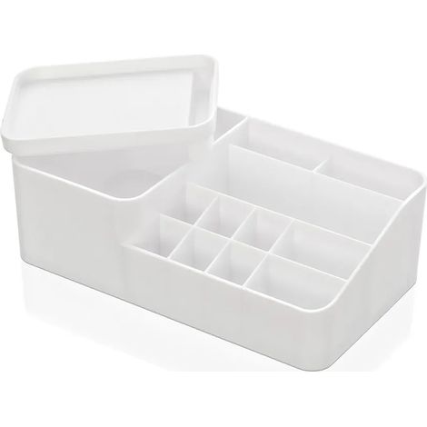 Organizzatore cosmetici e trucco bianco con box con coperchio e 11 scomparti (1/5)