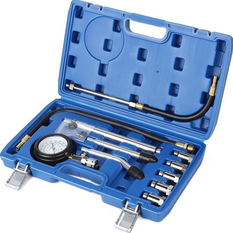 11-teiliger Kompressionsprüfer für Benzinmotoren, 300 PSI / 0–20 bar, kompatibel mit allen Pkw und Motorrädern, Zylinderlecktester (1/5)