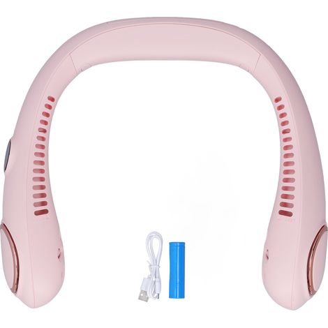 Ventilateur de cou portable sans pales, 3 vitesses, affichage LED, 360° vent, batterie 2000mAh, rose (1/5)