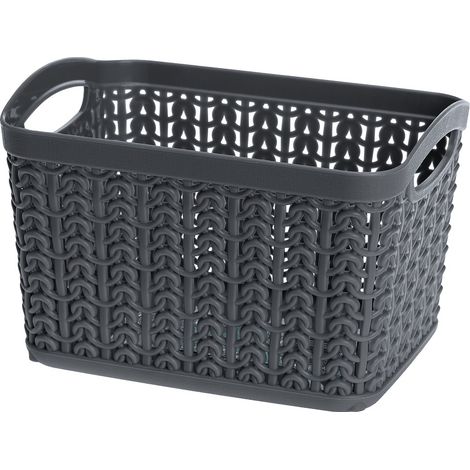 Korb, rechteckiger Korb, Organizer, Weide, 1,5 l, Graphit, durchbrochenes Muster, Strickmuster