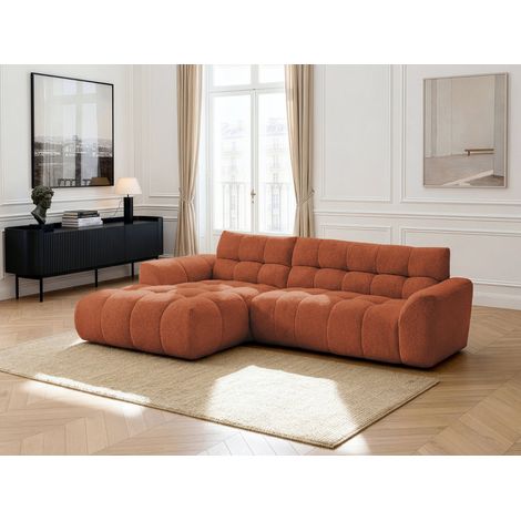 BOBOCHIC - Canapé d'angle fixe JAYA tissu chenille Angle gauche Orange