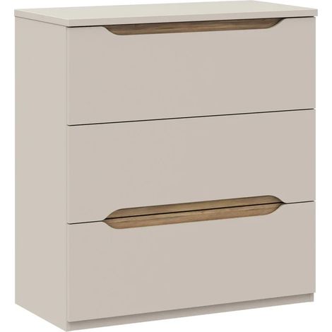 Commode L. 85 cm 3 tiroirs décor bois de chêne et sable mat - ROSALIE