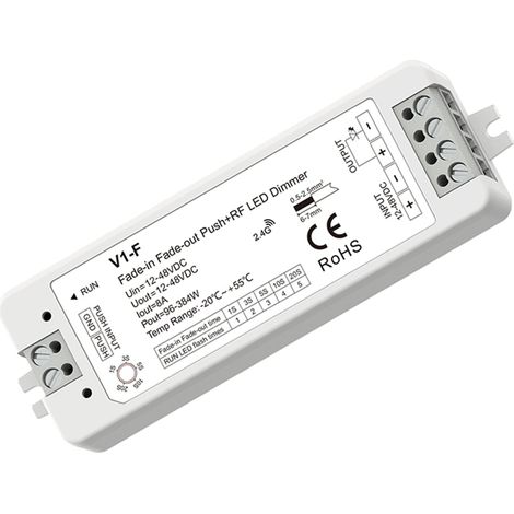 Regulador Tira LED Monocolor 12-24-48V Encendido/Apagado Suave FADE SKYDANCE V1-F Compatible Pulsador y Mando RF Blanco (1/3)