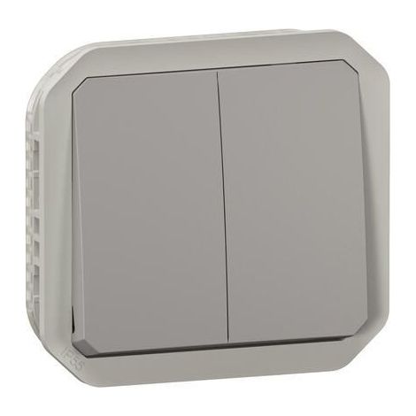 Legrand – Poussoir lumineux étanche complet IP55 – Commande double 10A – Montage apparent pour zones techniques – Compatible circuits simples et complexes