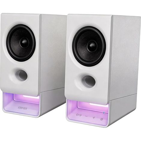Enceintes USB Bluetooth 6.0 avec Haut-Parleurs Large Bande 2,75", Commandes Tactiles, Entrée AUX, Prise Casque, Éclairage Personnalisable Via Application - Blanc (1/5)