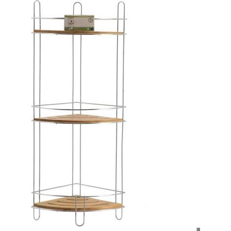 Etagere D'angle Fil Metal/bambou 3 Niveaux - Chrome/bambou - (1/2)