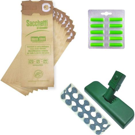 Sacchetti folletto vk 120 vk 121 vk 122 16pz+20 profumi+ porta spazzola feltro compatibili