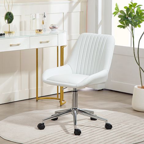 Fauteuil de bureau sans accoudoirs, chaise de bureau avec hauteur réglable, 52x58x80-90cm, blanc (1/5)