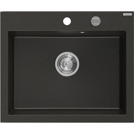 Mexen Elix évier granit 1 bac 600 x 500 mm, noir/or métallisé, siphon chrome - 6525601005-75 (1/5)
