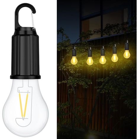 Lampe de Camping, USB C Ampoule Rechargeable, Blanc Chaud 3000K, 3 Modes, Ampoule Camping Tente avec Crochet, Lampe Rechargeable Portable pour Camping, Randonnée, Aventure, Jardin (1PC) (1/5)