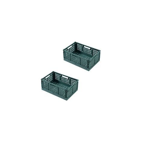 Lot de 2 paniers de rangement pliables pour bureau, vert foncé, format compact (1/5)