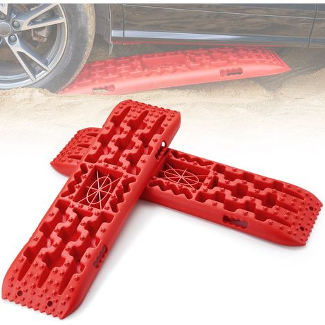 Plaque de Désenlisement 10 T avec PP, Tapis de Traction pour Tout-Terrain/Voiture/Pick-up/SUV/Camping-car, Planche de Récupération de Sable Boue Neige, Sac de Rangement, Long, Rouge, 2PCs (1/5)