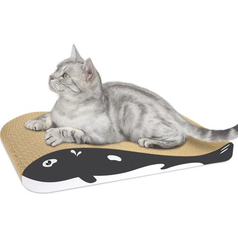 Gratte-chat en carton ondulé design baleine avec herbe à chat incluse pour le repos et le grattage (1/5)