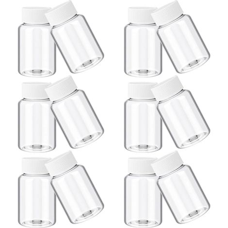Lot de 12 flacons vides en plastique 30 ml avec couvercle a vis pour poudres et liquides voyage maison (1/5)