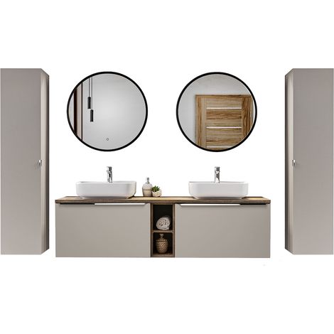 Badezimmermöbel Komplett Set PUEBLA-56-TAUPE in taupe mit Vintage Oak Eiche, B/H/T 270/200/46 cm (1/5)