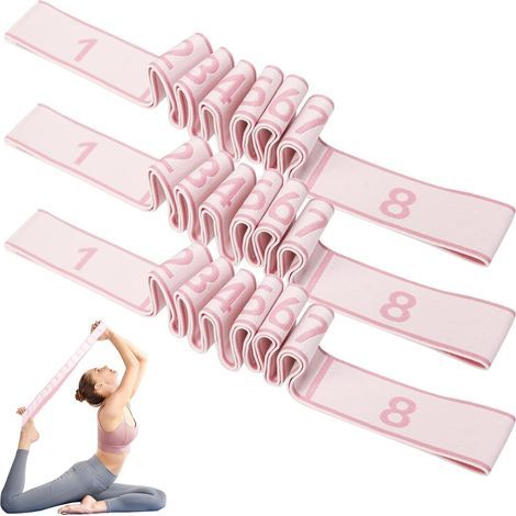 Conjunto de 3 bandas de resistencia numeradas para fitness, herramienta de entrenamiento elástica de 8 secciones para estiramientos, yoga y pilates. Apta para profesionales y principiantes. (1/5)