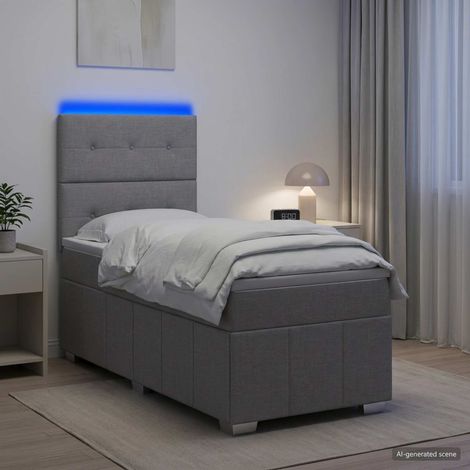 Letto Box Spring LED con Materasso Grigio Chiaro 90 x 190 cm vidaXL (1/5)