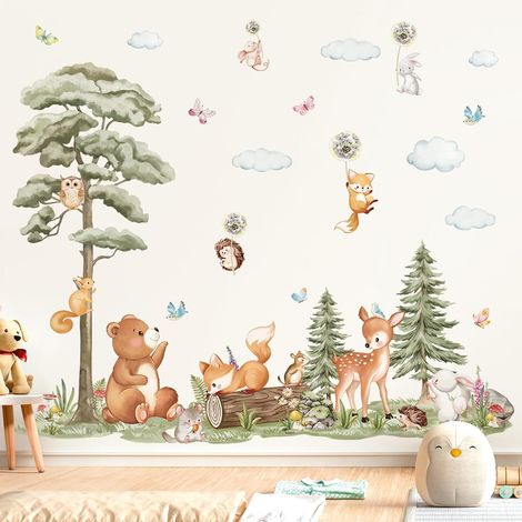 Stickers Muraux Animaux Forêt Arbre Autocollant Mural Ours (XL) (1/5)