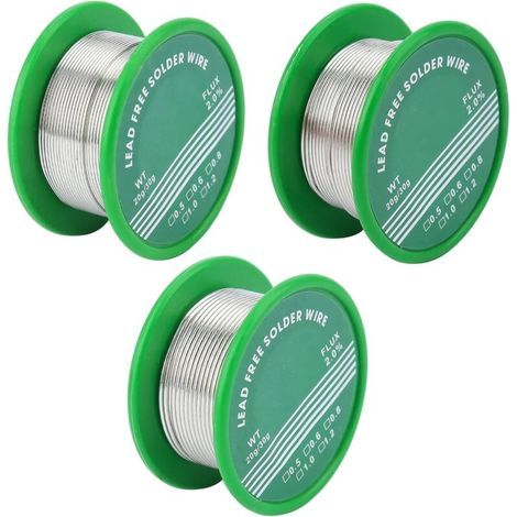 Lot de 3 fils à souder sans plomb avec âme en résine, fil de soudure électronique Sn99,3% Cu0,7%, flux 2,2%, diamètres 0,6 mm/0,8 mm/1 mm (1/4)