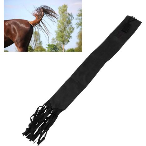 Sachet de Protection pour Queue de Cheval - Sac Garde-Crin avec Franges et Fermeture Velcro Noir - 70cm Modèle Airflow (1/5)