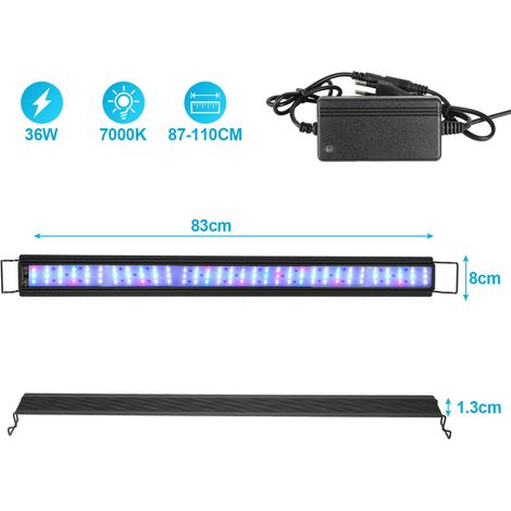 Wolketon – Éclairage LED aquarium 87-110cm – 36W RGB avec minuterie – 3 modes d'éclairage – Support réglable – Économie d'énergie (1/3)