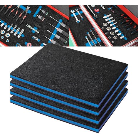 Lot de 4 Mousse pour Boîte à Outils, Polyéthylène Noir/Bleu, 40,6x30,4x2,54 cm, Rangement Précis (1/5)